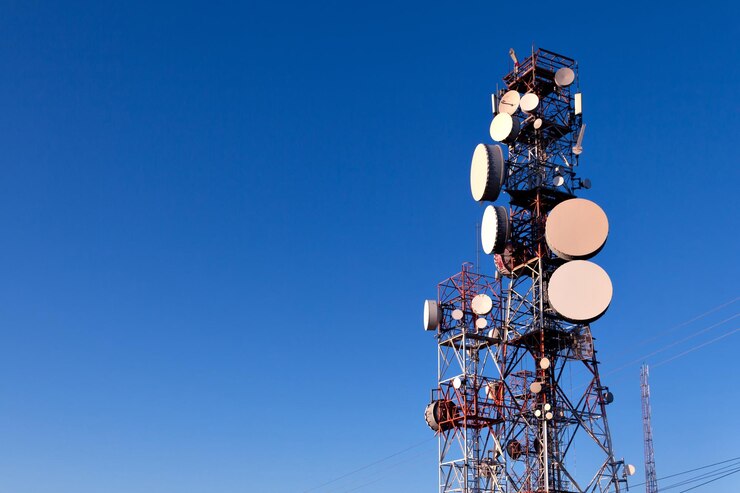 transmission telecommunications towers with blue sky background 716843 40